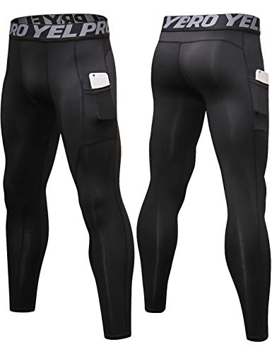 Lavento Men's Compression Pants Running Tights Leggings with Phone Pockets (3 Pack-3911 Black/Gray/Blue,Large) - Thumbnail 2