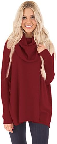 Women's Oversize Cowl Neck Long Sleeve Loose Knit Pullover Sweater Knitwear (Medium(8-10), Wine Red)