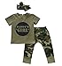 Urkutoba 2 Styles Daddy’s Baby Boy Girl Camouflage Short Sleeve T-Shirt Tops+Green Long Pants Outfit Casual Outfit (18-24 Months, Baby Girl)