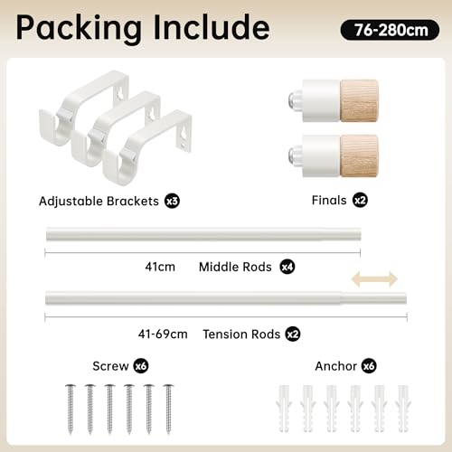30-110" Extendable Curtain Rods, 3/4" Diameter 19mm, Adjustable Curtain Rod with Wood Grain Finials, Elegant Decorative Rods for Bedroom