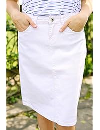 Falda midi hasta la rodilla de mezclilla blanca de Courtney Collection