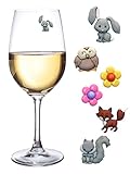 Simply Charmed Cute Animal Wine Glass Charms, 6 Magnetic Cocktail Markers Including a Fox, Squirrel, Owl and Bunny Rabbit