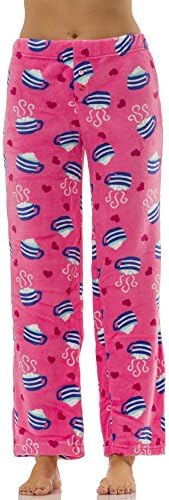 (5593VR) Ava Rose Womens Plush Cups Print Pajama Pants in Pink Size: L
