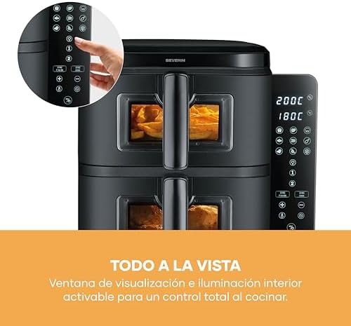 Duo Stack Freidora de aire caliente con 2 cestas de 5,5 litros cada una, cocina saludable, 9 programas automáticos, freidora sin grasa, diseño compacto, S-Fry, 2800 W, negro, FR 9598