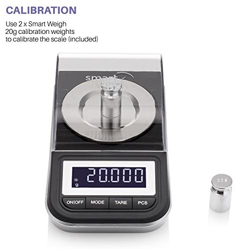 Smart Weigh 50g x 0.001 Grams, Premium High Precision Digital Milligram Scale, Includes Tweezers, Calibration Weights,Three Weighing Pans and Case