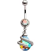 Pierced Owl 14GA Snake Wrapped AB Teardrop Gem Dangle 316L Surgical Stainless Steel Navel Belly Button Ring