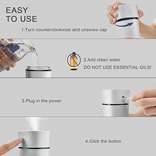 FHEAL Cool Mist Humidifier/USB Air Humidifier, Mini Cup Desktop Personal Humidifiers for Bedroom Car Office 240ml 40ml/h with Auto Shut-Off, 8 Hours Working Time,LED Night Light,White