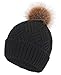 Arctic Paw Women's Weave Knit Beanie with Faux Fur Pompom, Black