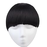 SARLA Clip on Bangs Fringe Hair Extensions Synthetic Hairpiece Hair Piece For Women Full Straight Fashion Stylish Cute Japan High Temperature Fiber (B7#off black 2)