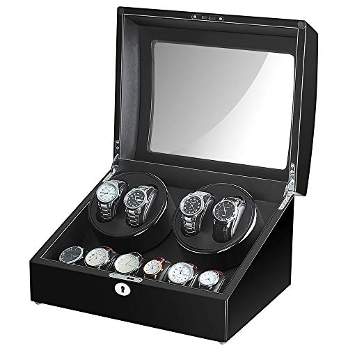Maselex 4 Watch Winder Box for Automatic Watches with 6 Storages and Quiet Mabuchi Motor(Black)-21 Rotation Modes - Thumbnail 7