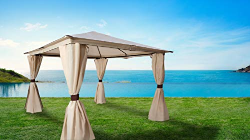 Garten Pavillon VENEZIA 3x3m mit Seitenteilen, Dach wasserdicht, naturfarben