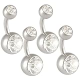 Bodyjewellery 14 Gauge (1.6mm), 1/4" (6mm) Long 316L Surgical Stainless Steel Belly Navel Ring with 5mm Jeweled Ball, Set of 4