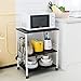 Mr IRONSTONE Baker's Rack, Kitchen Microwave Cart, Coffee Bar Table Station, 3-Tier Kitchen Storage Shelf with Rolling Wheels Coffee Cart Kitchen Microwave Stand with 10 Hooks,Black, 60 × 40 × 73 cm