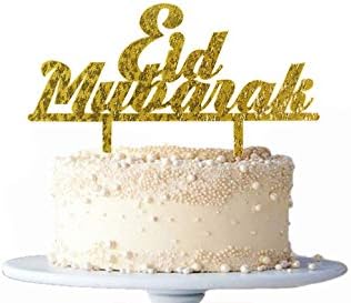 GrantParty Eid Mubarak Cake Topper Ramadan Kareem Acrylic Gold Glitter for Eid Festival Wedding Baby Shower Birthday Party Decorations