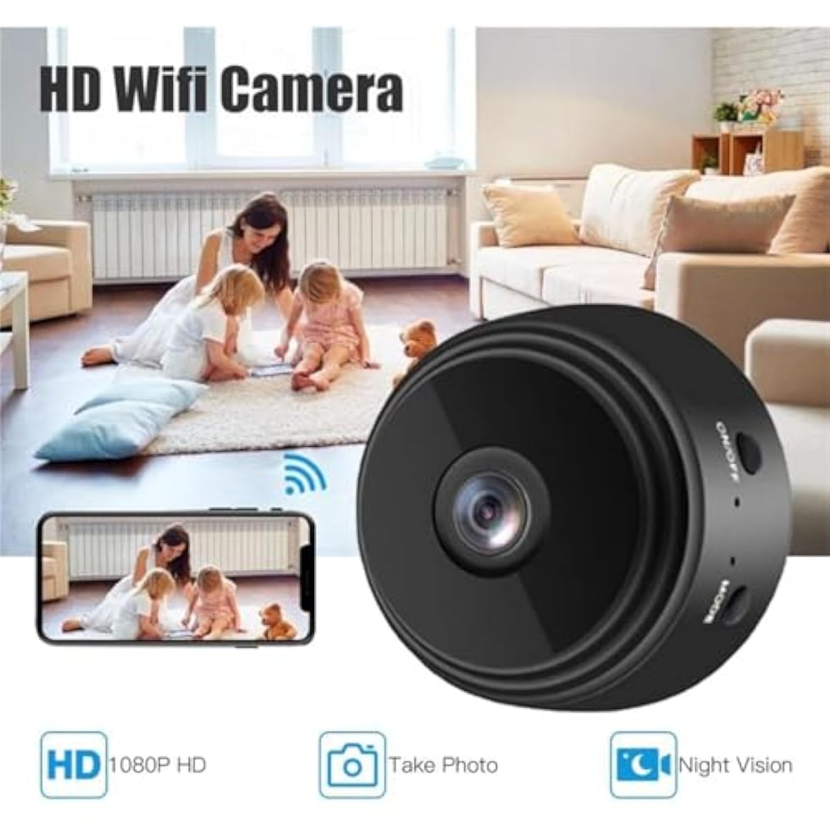 SpyFocus mini WiFi security camera designed for discreet home monitoring and surveillance