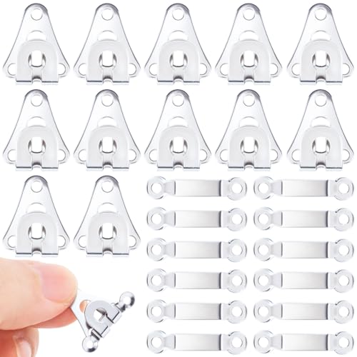 CustomyLife 12 Sets Sewing Hooks and Eyes Closure, Stainless Steel Pant Waist Hooks Replacement, Sewing Fasteners for Clothing Skirt Trousers DIY Craft- Silver