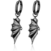 20GA 316L Stainless Steel Black Bat Wing Dangling Huggie Hoop Earrings, Sold as a Pair