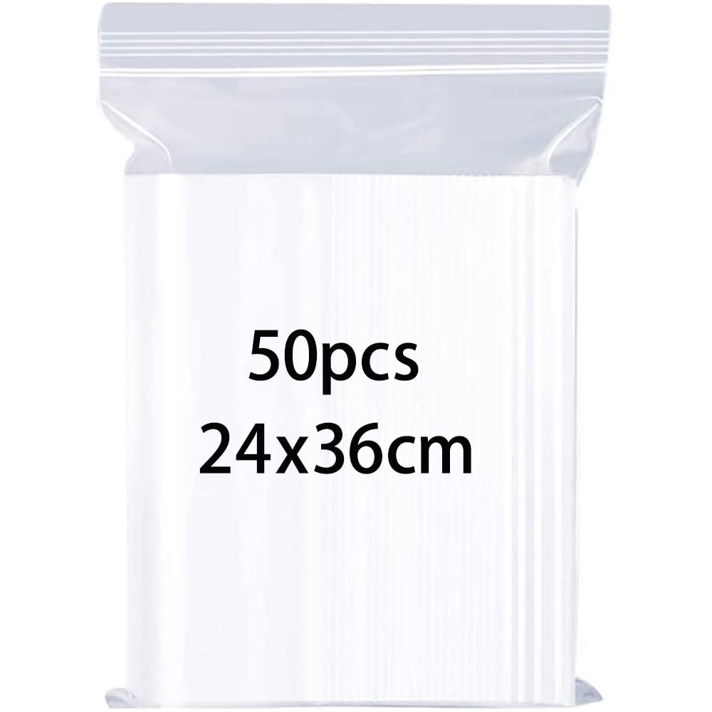 Volsha 50pcs Resealable Clear Plastic Bags, 24x36cm Sealed Storage Pouches,Thickening and Durable,Press Seal Bags,Apply to Kitchen Office Stationery Storage Bag,Reusable Shopper Bags
