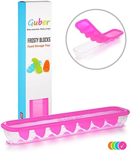 GUBER Single Pour &amp; Quick Release Multipurpose Baby Food Freezer Container - Tray with Lid - Freeze Baby Food, Breastmilk, Puree, Soups, Sauce, Broths - Frosty Blocks - 8x1 oz cubes - BPA Free - Pink
