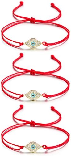 3 pcs Evil Eye Adjustable Bracelet Kabbalah String Bracelet (3 pcs red)