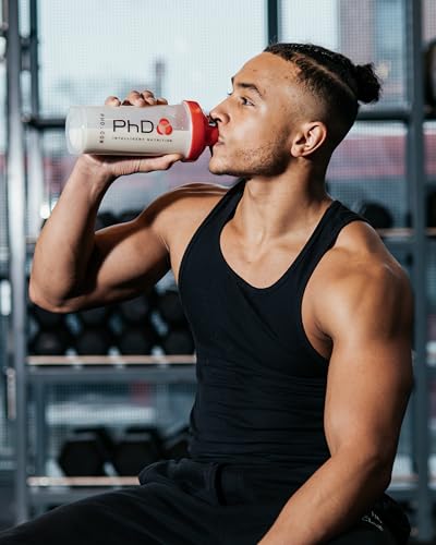 PhD Nutrition Mixball Shaker, Shaker for Protein Shakes, Wire Mixball Whisk, Red Non-Drip Screw Lid, Transparent Colour, 600 ml