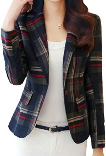 Jmwss QD Women 1-Button OL Checked Casual Work Slim Fit Suit Blazer Jackets