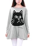 Allegra K Women Long Sleeve Cat Printed T Shirts Casual Loose Fit Top