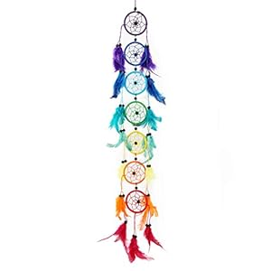 Pink Pineapple Long Handmade Bohemian Dream Catcher Ethical Hanging Dreamcatcher Wall Art with Multicoloured Rainbow Feathers and Beads Traditional Crochet 7 Chakra Design – 6cm Wide, 50cm Long