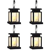 LivEditor Garden Solar Lanterns Outdoor Hanging Flickering Flameless Smokeless Solar Candles Outdoor Waterproof Decoration for Garden Patio Deck Yard Fence Driveway Lawn - 4 Pack