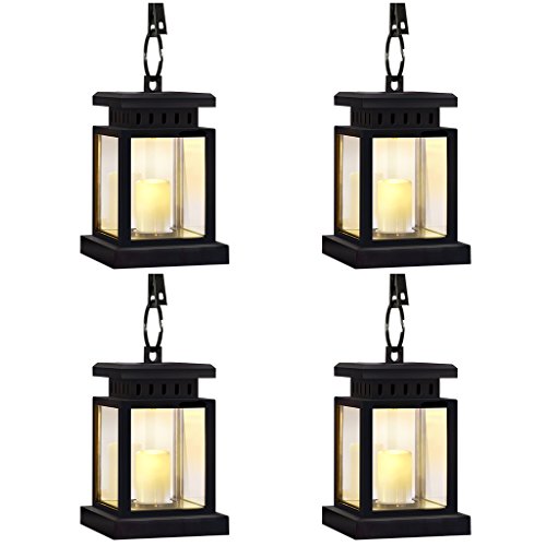 LivEditor Garden Solar Lanterns Outdoor Hanging Flickering Flameless Smokeless Solar Candles Outdoor Waterproof Decoration for Garden Patio Deck Yard Fence Driveway Lawn - 4 Pack