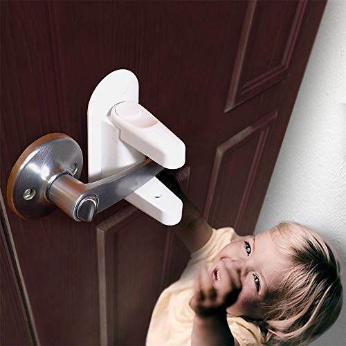 Ecosin 2 Pack Door Lever Lock Child Proof Doors Handles Adhesive Child Safety