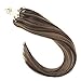 Sunny 24 inch Micro Loop Hair Extensions Dark Brown Micro Loop Ring Human Hair Extensions Brown with Blonde Highlights,Straight Human Hair 50G Per Pack