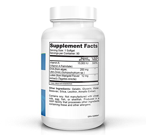 Vitamin A Palmitate 15,000 IU, DHA 200 mg and Lutein 12 mg