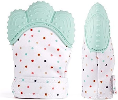 PAPAIT Silicone Baby Teether Mitten- Like Teething Toys or Teething Ring Provides Self-Soothing Fun- Ideal Baby Shower Gift with Handy Travel Bag (Mint)