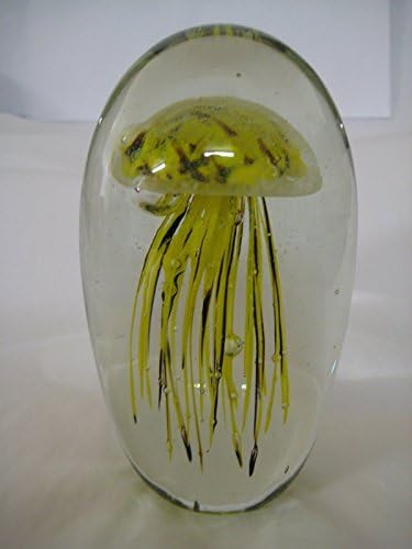 Glass Jellyfish Paperweight 4.25" X 3" (Glow in Dark) - Jelly Fish Paper Weight with Light Stand by JELLYFISH