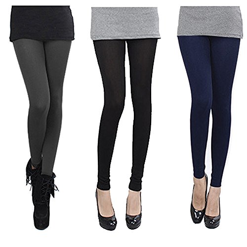 Falari 3-Pack Leggings Fleece Lined Cotton 2001-XL-BLKGRYNVY