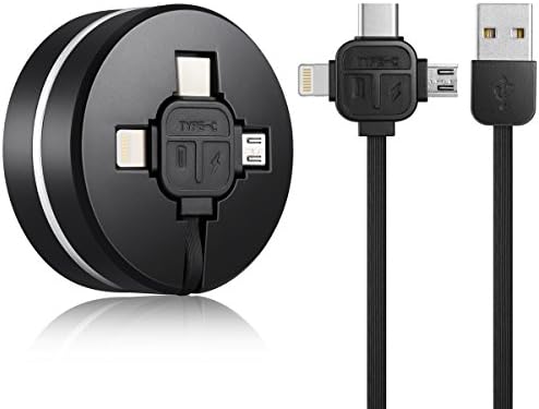Charging Cable Cell Phones Charger Cable 3 in 1 Retractable USB Cord Data Sync Adapter Multi Compatible with 8 Pin/Micro USB/Type-C for All Devices/3.3 ft (Black Blue red) (Black)