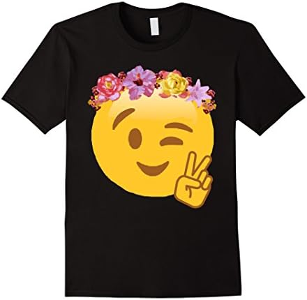Mens Peace Emoji Laughing Flower Crown T-Shirt XL Black