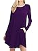 POSESHE Women's Casual Plain Long Sleeve Simple T-Shirt Loose Dress Peuple M Purple