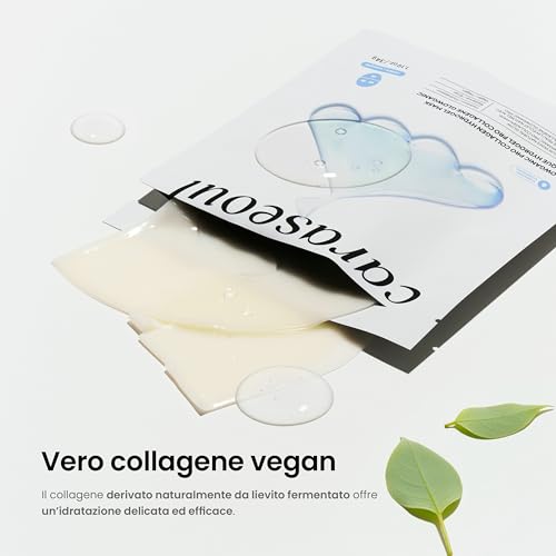 caraseoul Glowganic Pro Collagen Hydrogel Face Mask - Niacinamide (Vitamin B3) and Adenosine, Moisturizing and Brightening, Pore-Minimizing, Korean Skincare, Vegan, Night Face Masks [4 Pieces]