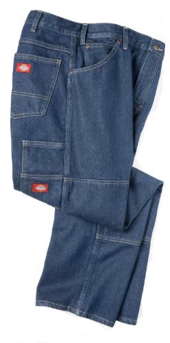 Dickies Occupational Workwear LD200RNB3432 LD200 Industrial Double Knee Jean, Fabric, 34" x 32", Rinsed Indigo Blue