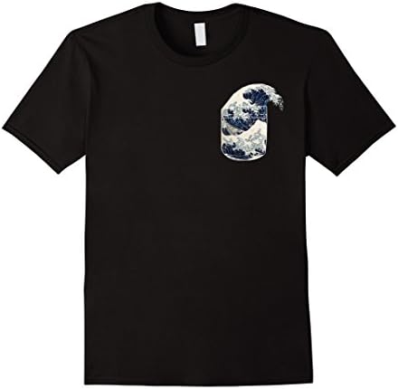 Mens The great wave OF Kanagawa Japanese pocket T shirt XL Black
