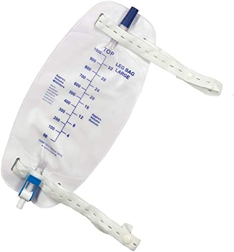 Photo 1 of 4 Pack Easy-Tap Leg Bag Urinary Drainage Bag with Cloth Straps, Anti-Reflux Valve, Latex-Free, Easy Flip Drain (32 Oz)