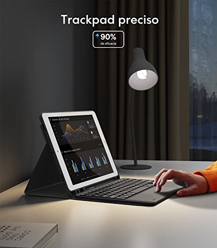 Earto Keyboard Case for iPad 10.2" 9th/8th/7th Generation (2021/2020/2019), 2 Bluetooth Channels, Detachable Bluetooth Keyboard, Spanish Keyboard with Smart Touchpad (Ñ Key), Black