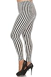 ED Women's Plus Vertical Striped Pattern Print Leggings - White Black