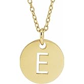 Sonia Jewels Solid 14k Yellow Gold Alphabet Initial Letter E Charm Pendant Chain Necklace Adjustable 16" to 18" (10mm)