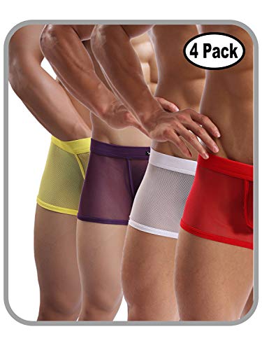 Forest Men's Sexy Boxer Briefs Gay Mesh Breathable Cool Underwear 4 Pack(36Hong,XXL)