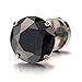 Pair Mens Black Cubic Zirconia Stud Earrings Stainless Steel Screw Back Post, 3-8 MM (8MM)
