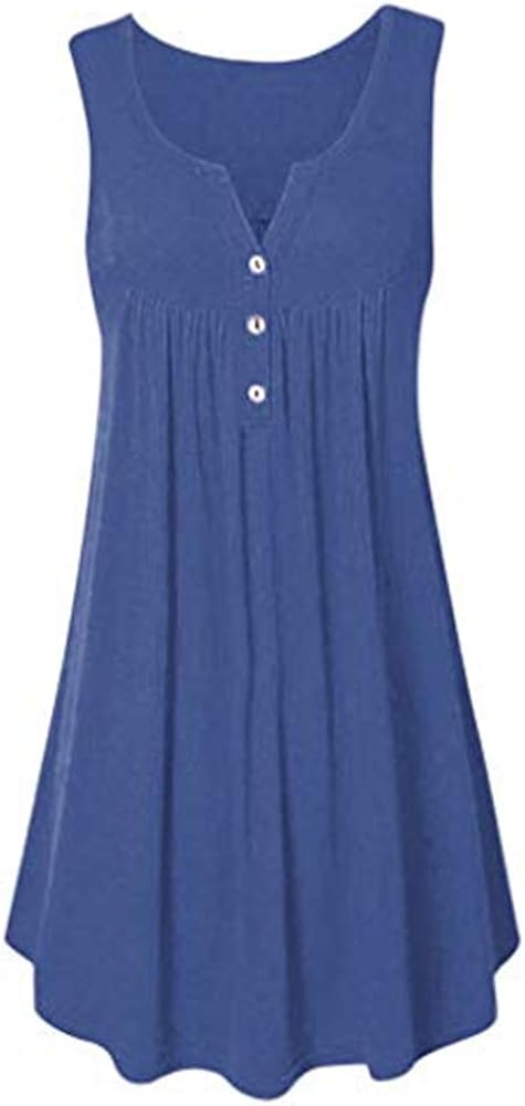Aniywn Plus Size Women Dresses Casual Loose Summer Tunic Tank Dress Pleated Swing Midi Dress Beach Sundress
