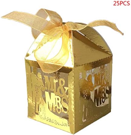 25pcs Party Favor Box，RIT58 MR & MRS Laser Cut Hollow Favors Gifts Candy Boxes With Ribbon Baby Shower Wedding Party Supplies